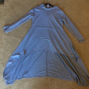 Light Blue High-Low Long Sleeve Women's Dress